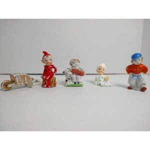Vintage Japan Figurines Ceramics 5- Wheel Barrel Elf Dutch Boy Baby Dutch Boy